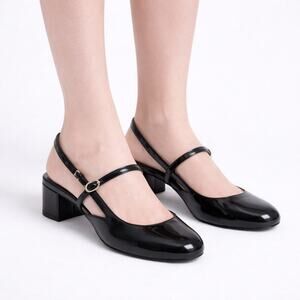 Mango Patent Leather Effect Slingback Mary Jane Pump Black Size 40